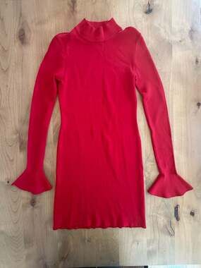 Michael Kors Red Mock Neck Bell Sleeve Knit Mini Dress Size S